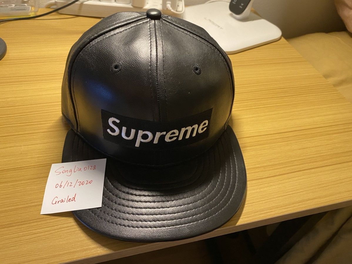 Supreme Supreme Leather Box Logo New Era Hat Black Sz 7 1/4 | Grailed