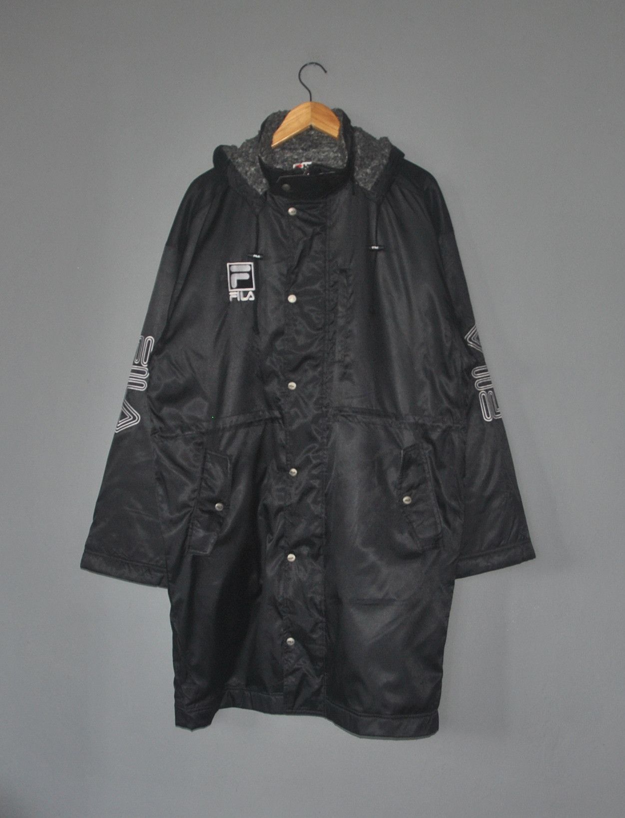 FILA Long coat Coach Jacket Hoodie 1990s Windbreaker Large