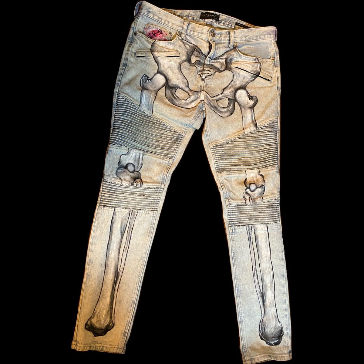 Designer “Half skeleton” Biker Jeans Size US 32 / EU 48 - 1 Preview