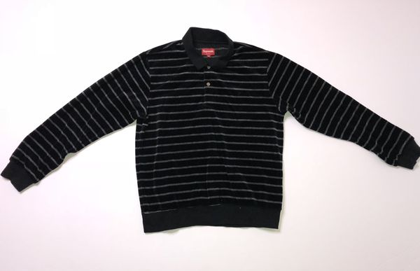 Supreme Stripe Velour L/S Polo | Grailed