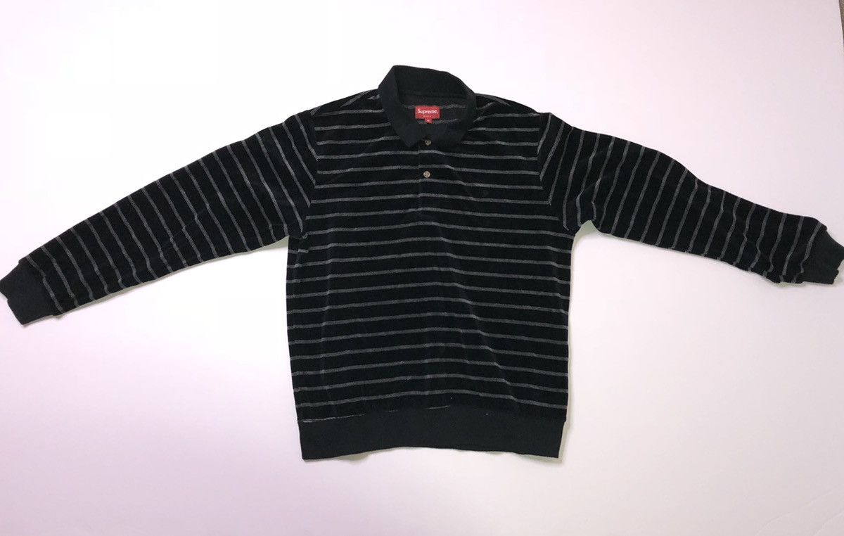 Supreme Stripe Velour L/S Polo | Grailed