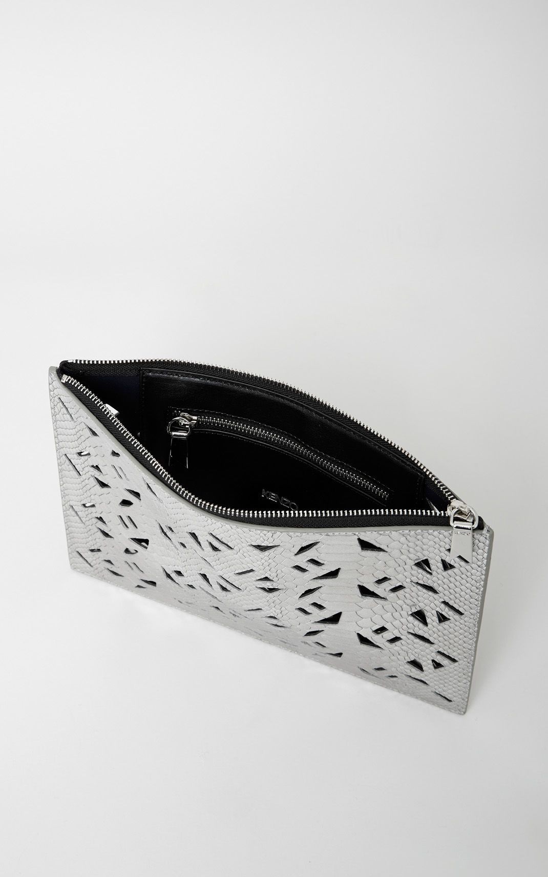 Kenzo Flying Clutch Bag - Silver Calf Leather