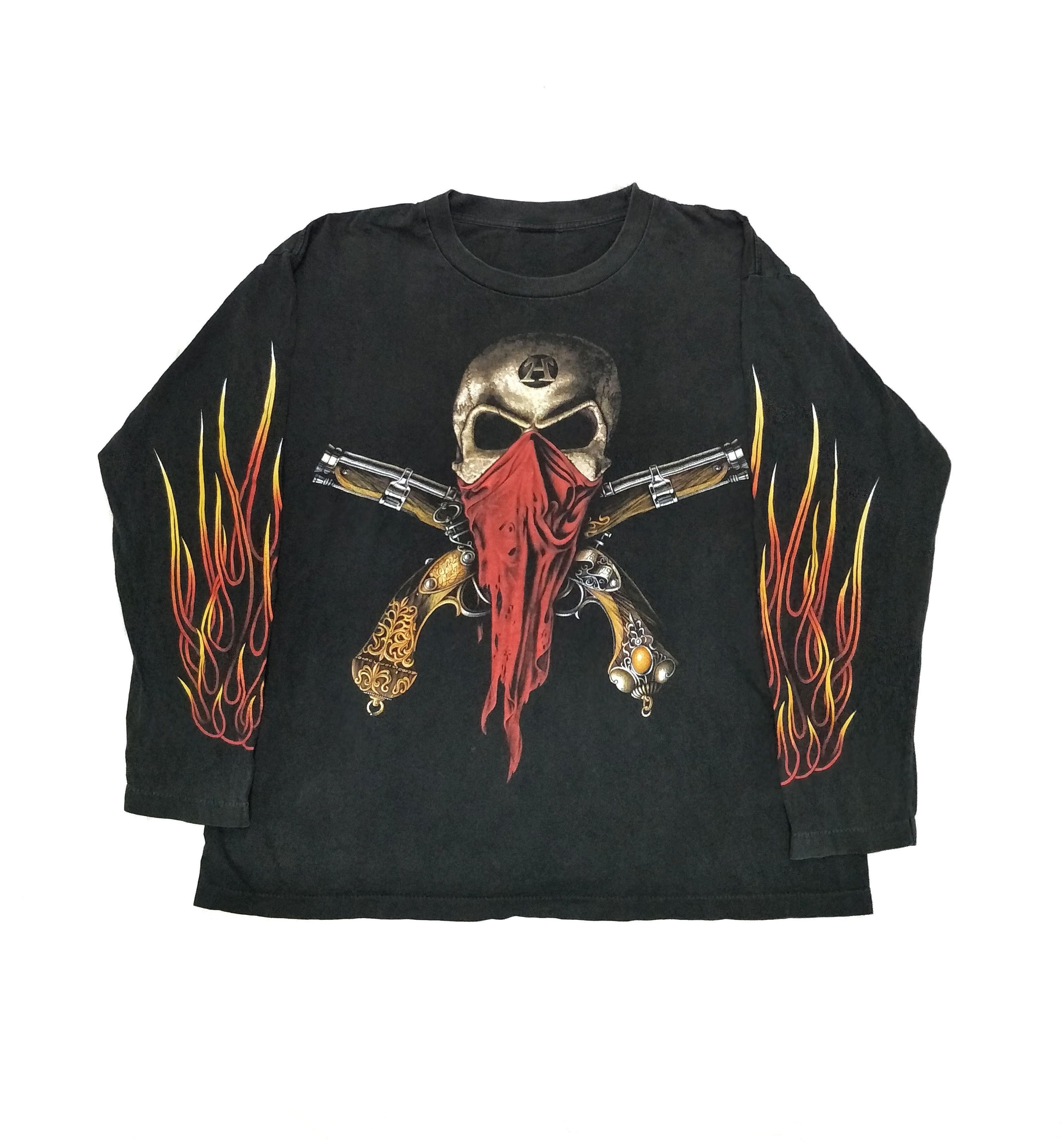 Band Tees × Vintage Vintage Skull Flames Tee Size US L / EU 52-54 / 3 - 1 Thumbnail
