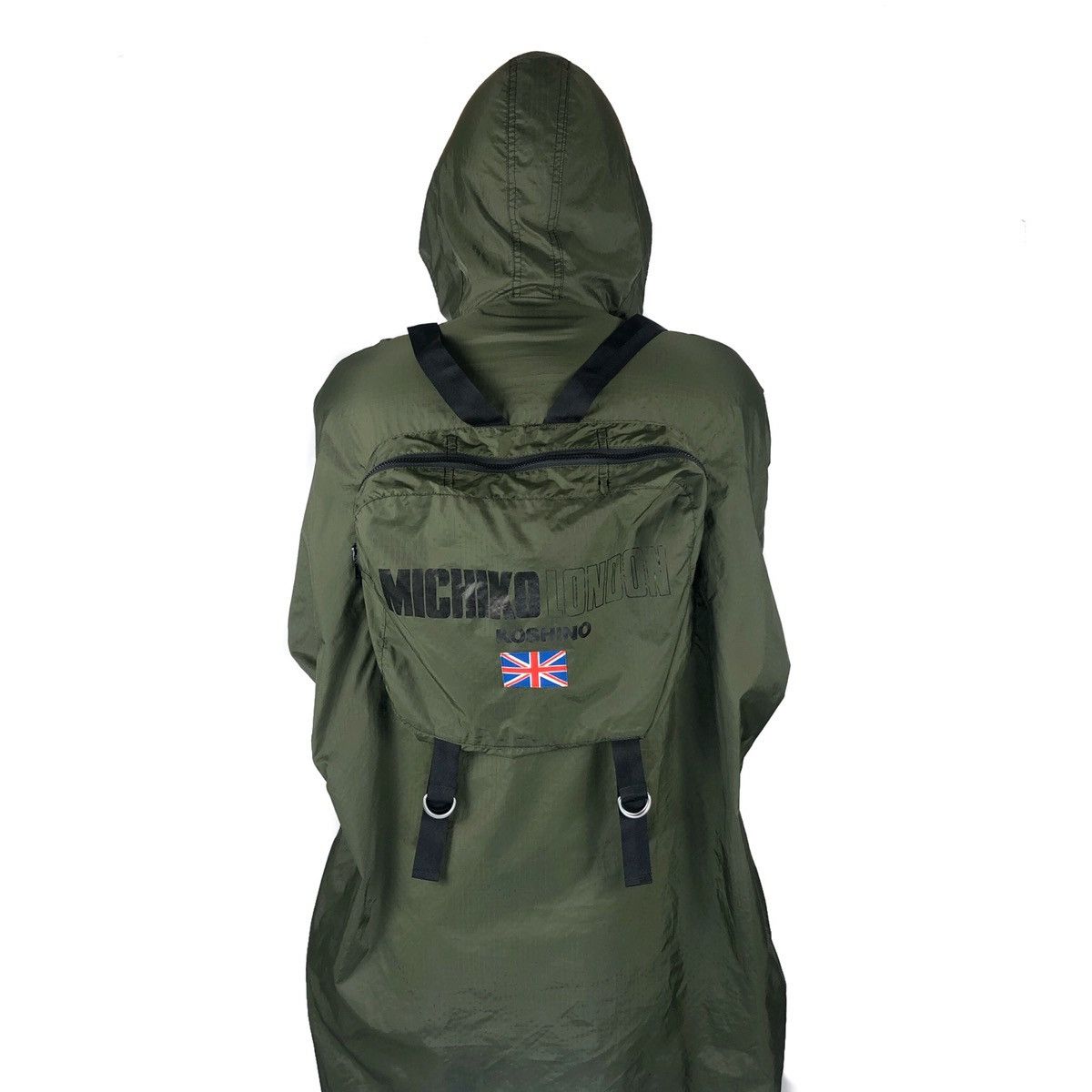 Vintage Michiko Koshino London Raincoat Army Green Hooded