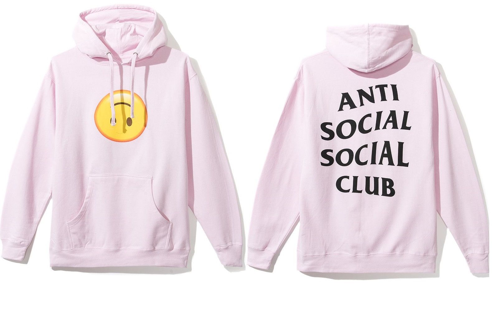 Anti Social Social Club DS ASSC Black Logo smile emoji HMU Pink Hoodie in hand Bape Grailed