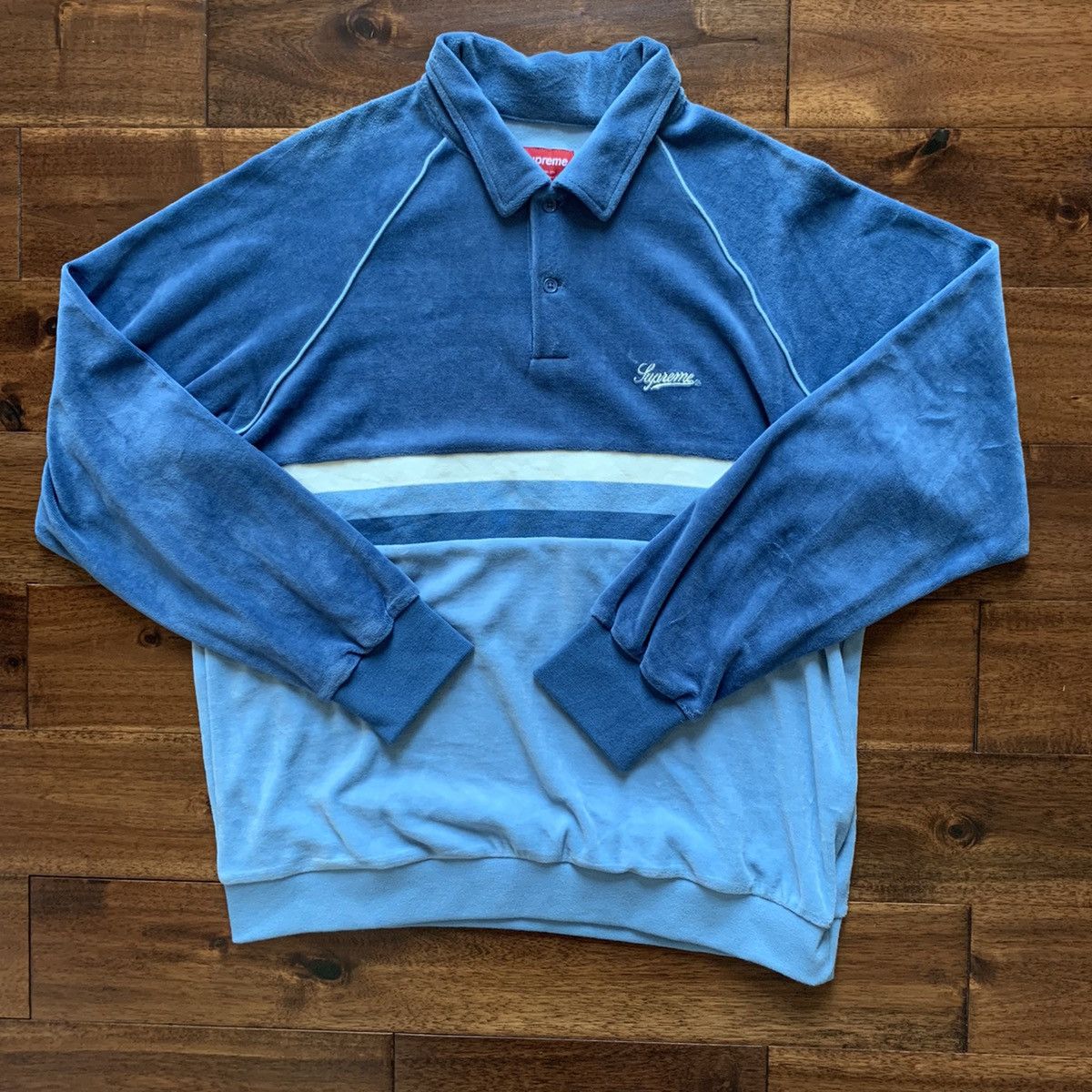 supreme Stripe Velour Raglan L/S Polo
