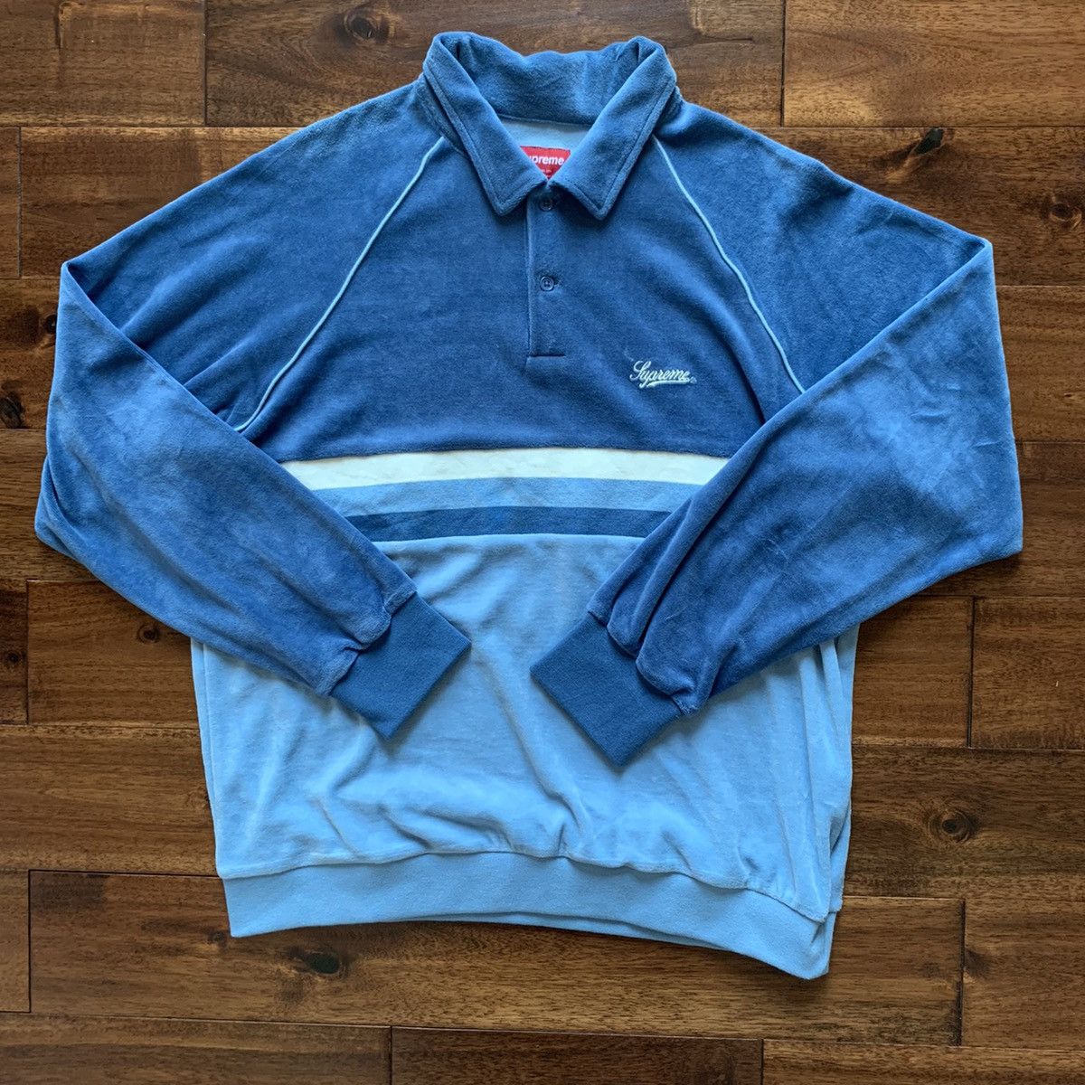 Supreme Stripe Velour Raglan L/S Polo | Grailed