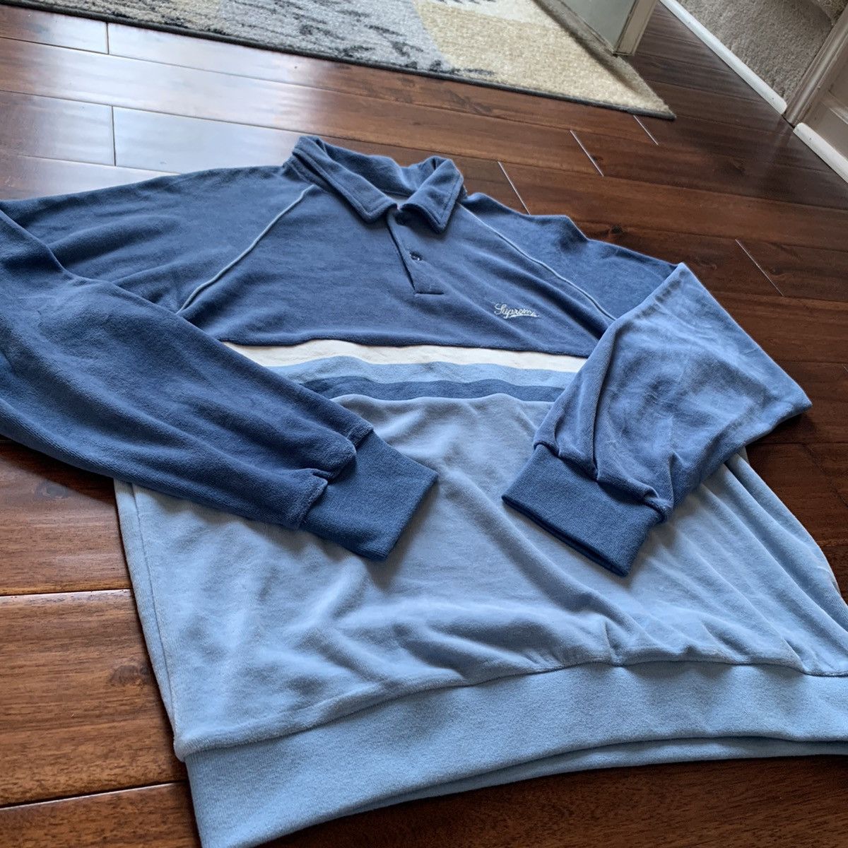 Supreme Stripe Velour Raglan L/S Polo | Grailed 
