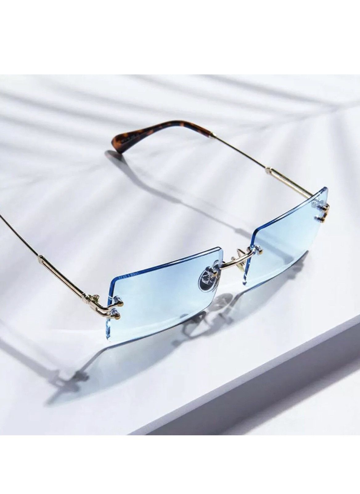 Vintage Retro Cartier Style Rectangular Light Blue Glasses Size ONE SIZE - 2 Thumbnail