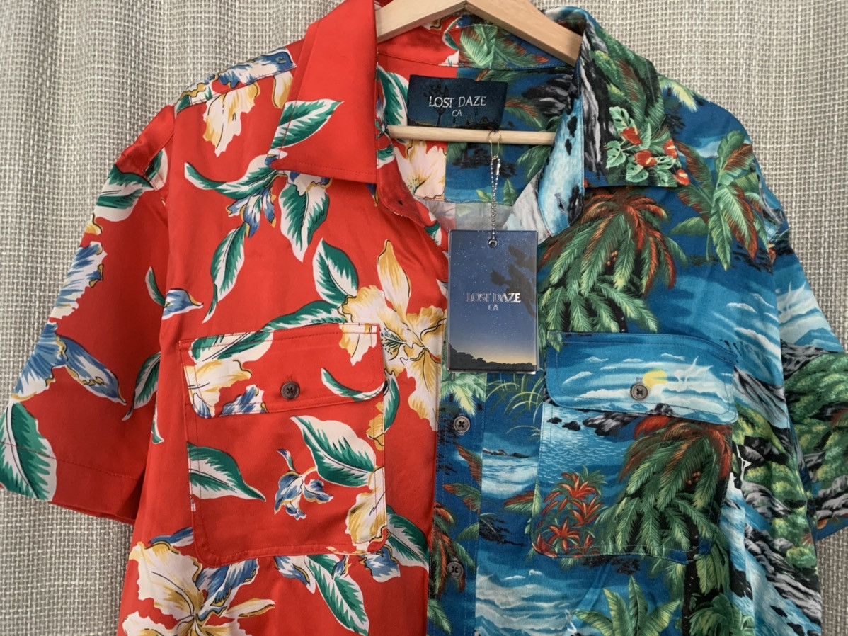 Lost Daze Floral Palm Camp Collar Hawaiian Bowing Shirt