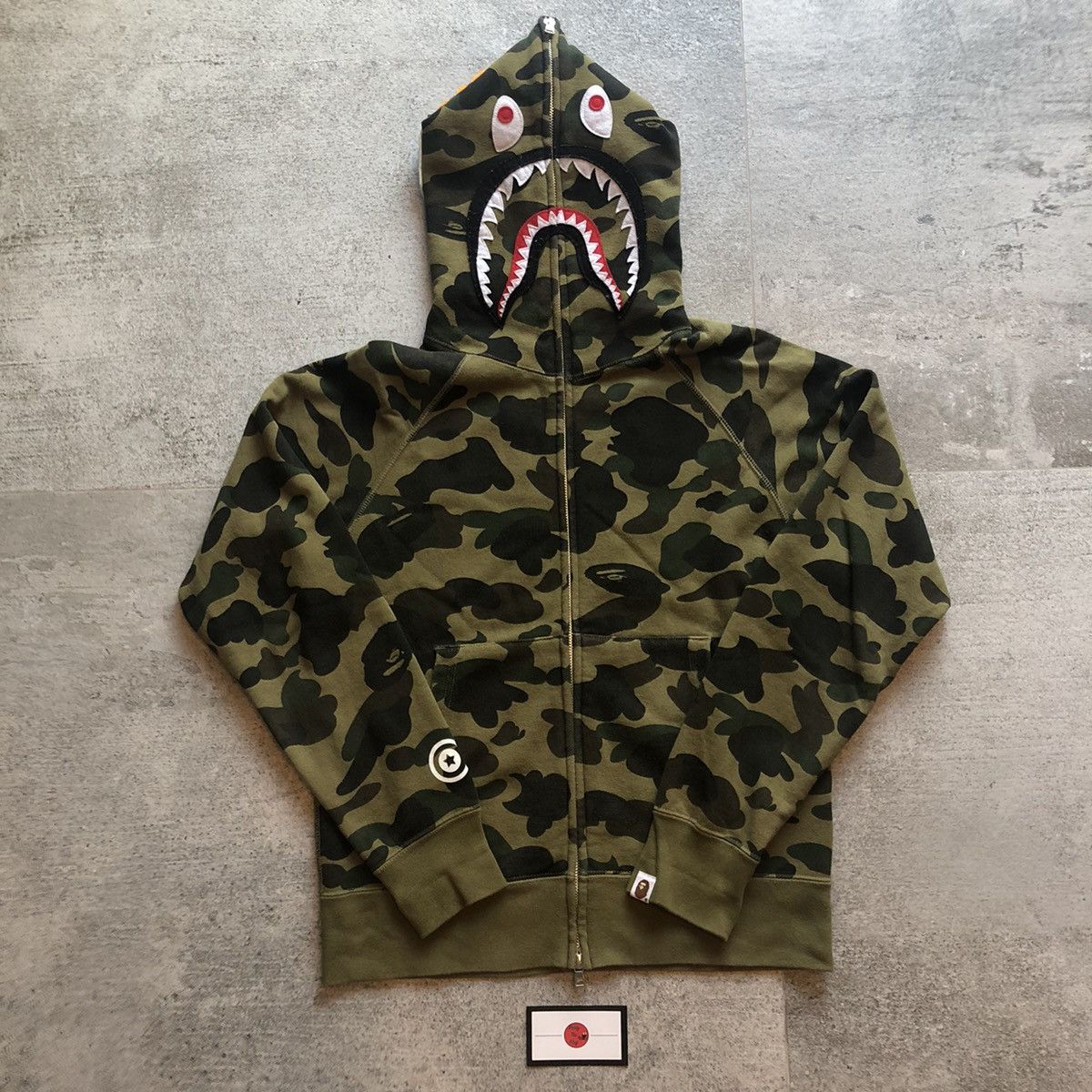 Bape A Bathing Ape BAPE 1st Green Camo Shark Zip Up Hoodie Jacket | Grailed