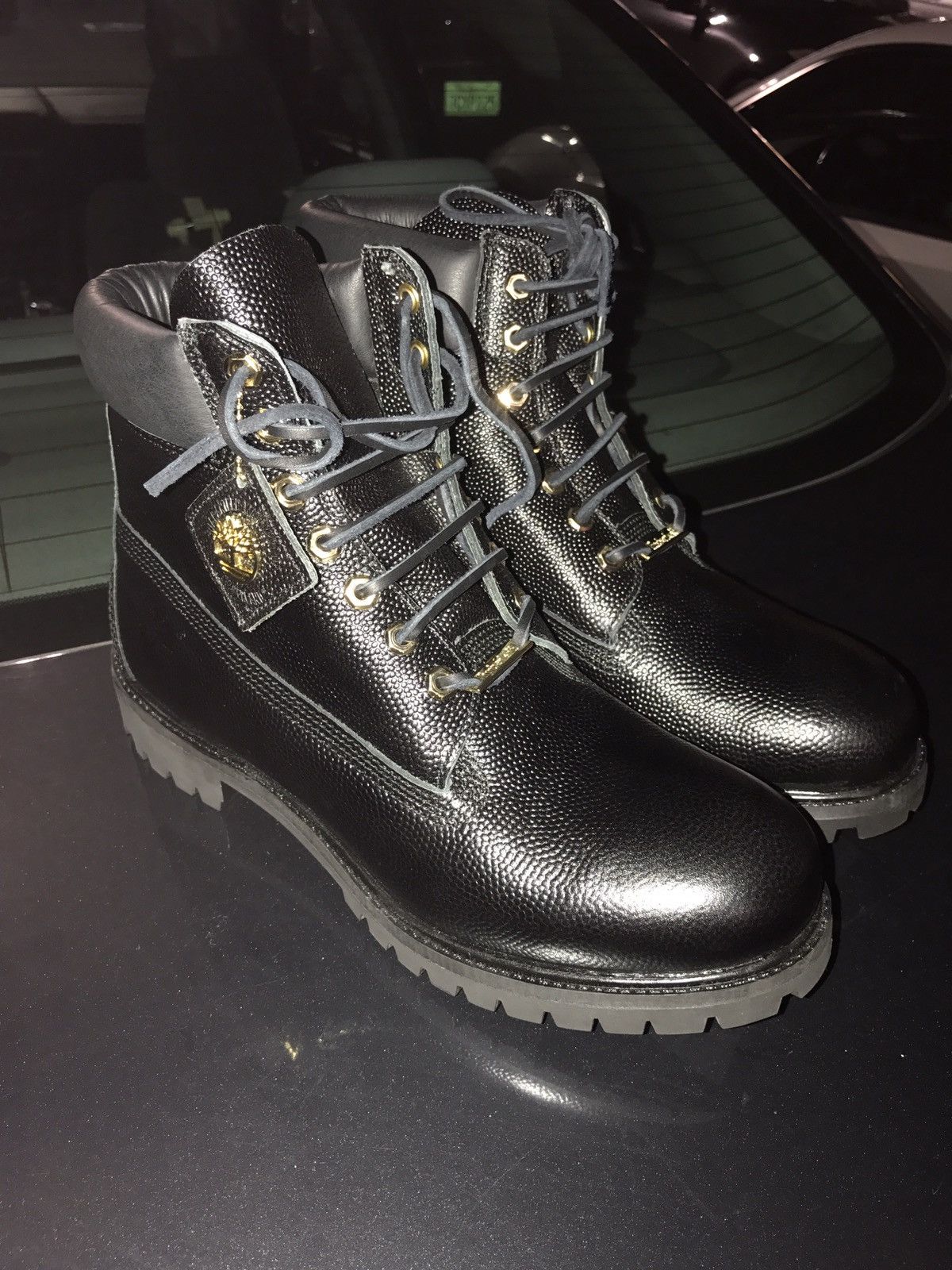 Timberland Rare AF Black Leather Timberlands Crocodile Gold Eyelets Grailed