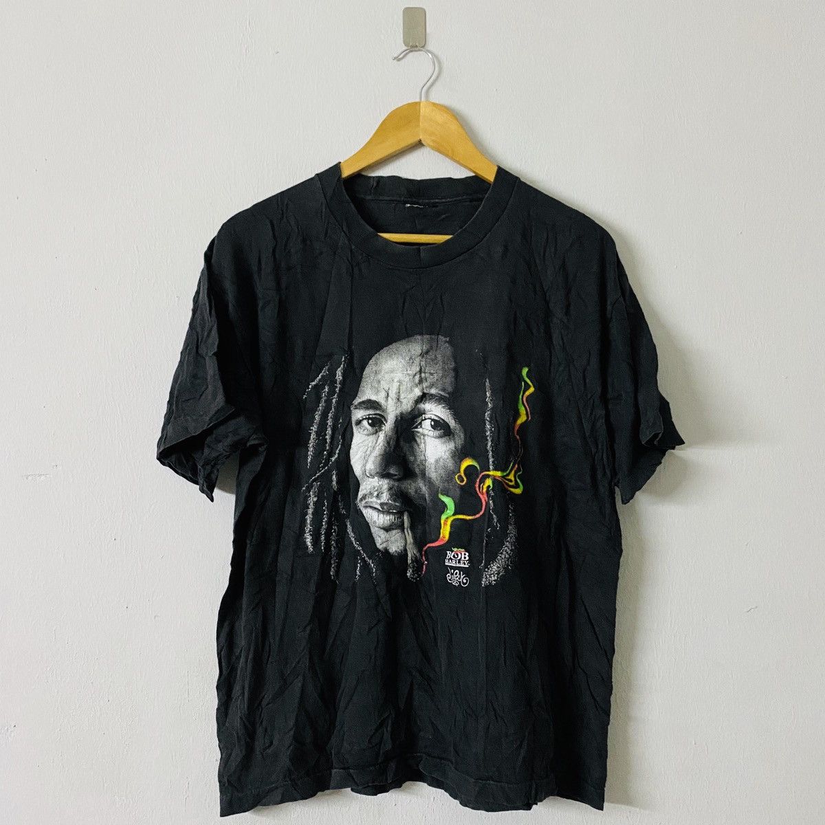 ZION BOB MARLEY Bob Marley Band T-shirt Band T Men's L size cotton black type Vintage Second Hand