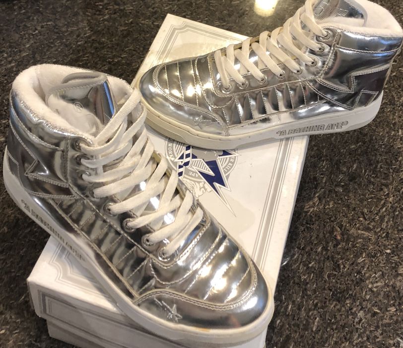 Bape Bape silver metallic high top Bapestas | Grailed