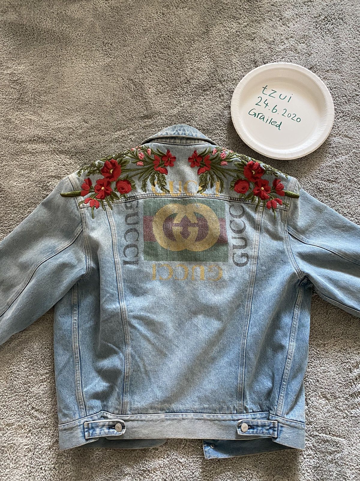 Gucci rose denim jacket | Grailed
