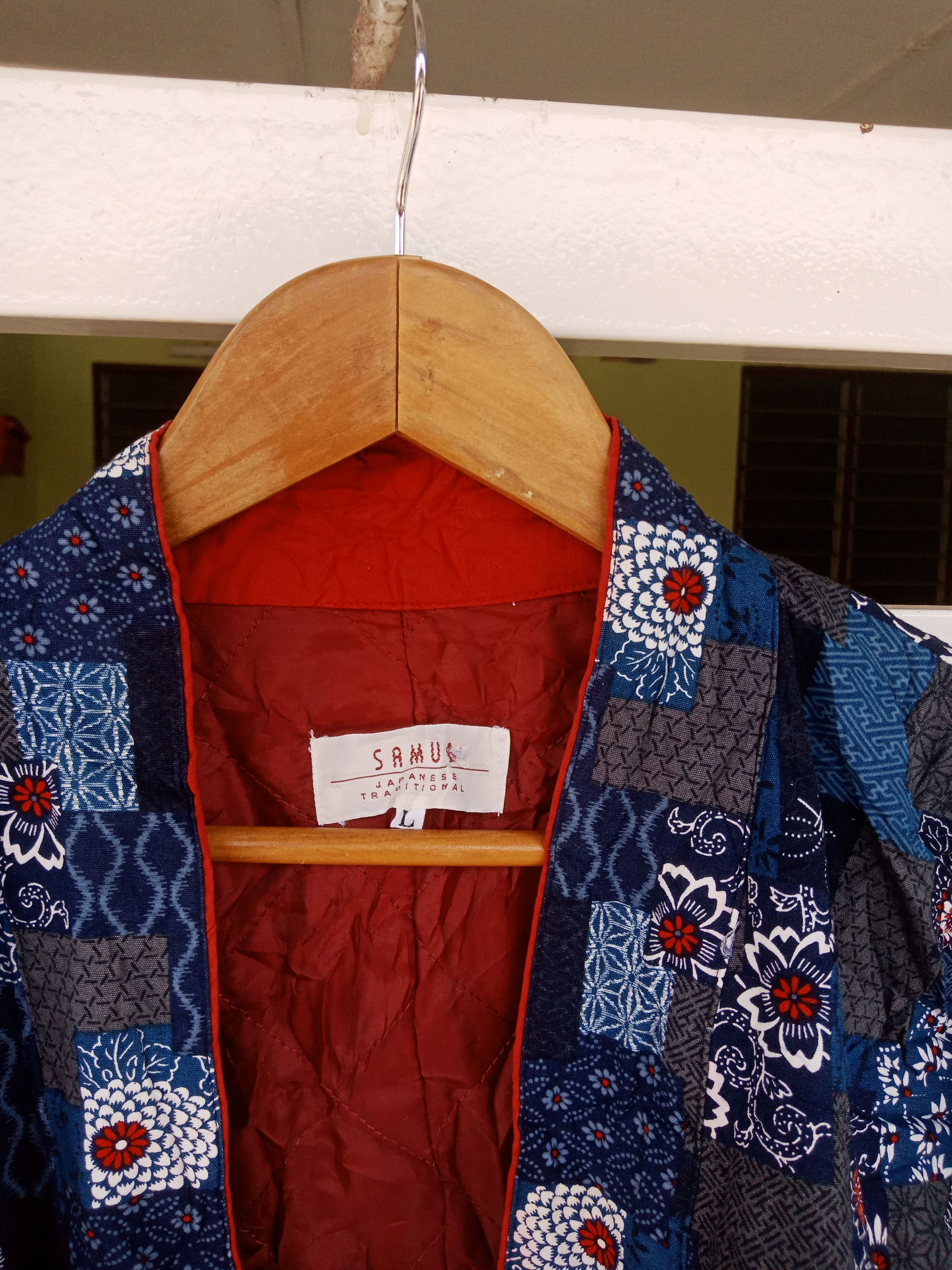 Japanese Brand Over Printed Flower & Checker Patchwork Kimono Size US L / EU 52-54 / 3 - 6 Thumbnail
