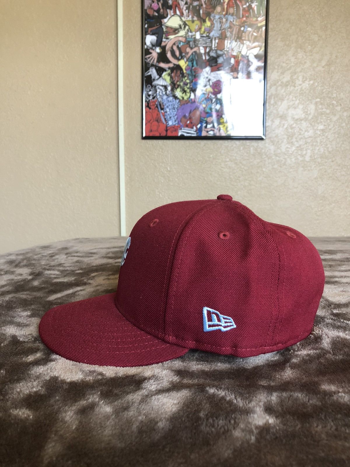 Stussy Stussy x New Era Peace Fitted Hat 59Fifty 7 1/4 Maroon/Blue | Grailed