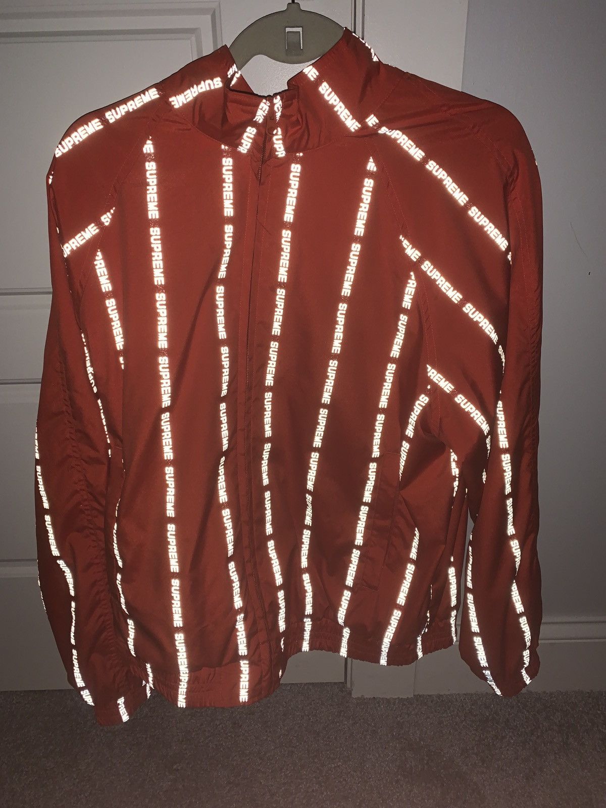 Supreme reflective text track jacket sales