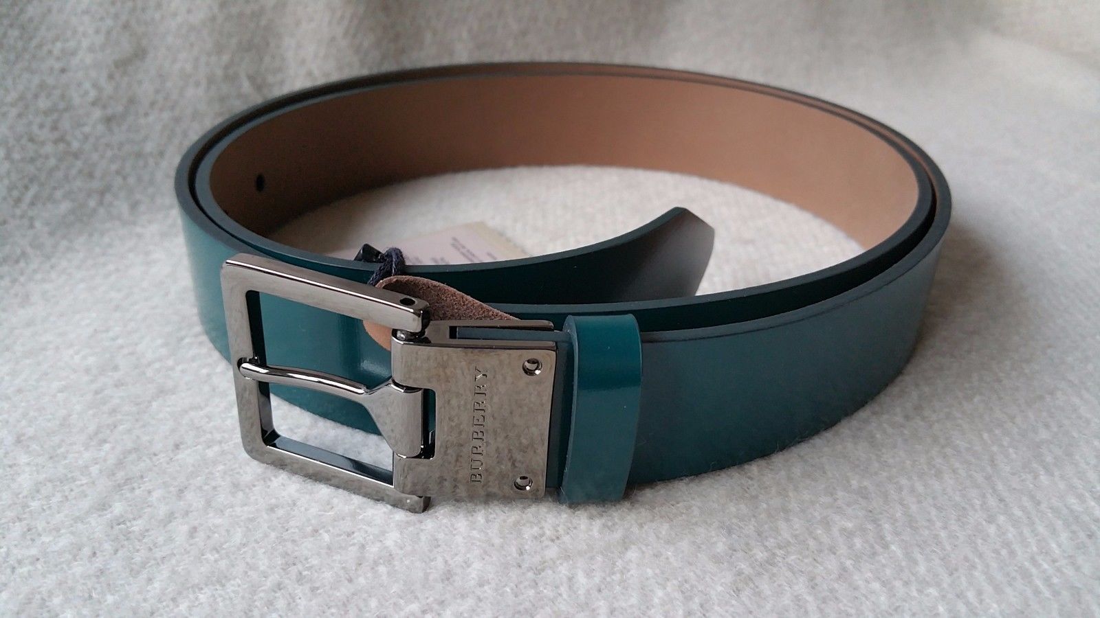 New Burberry Ross 40 100 Military Dark Green Polished Leather Belt