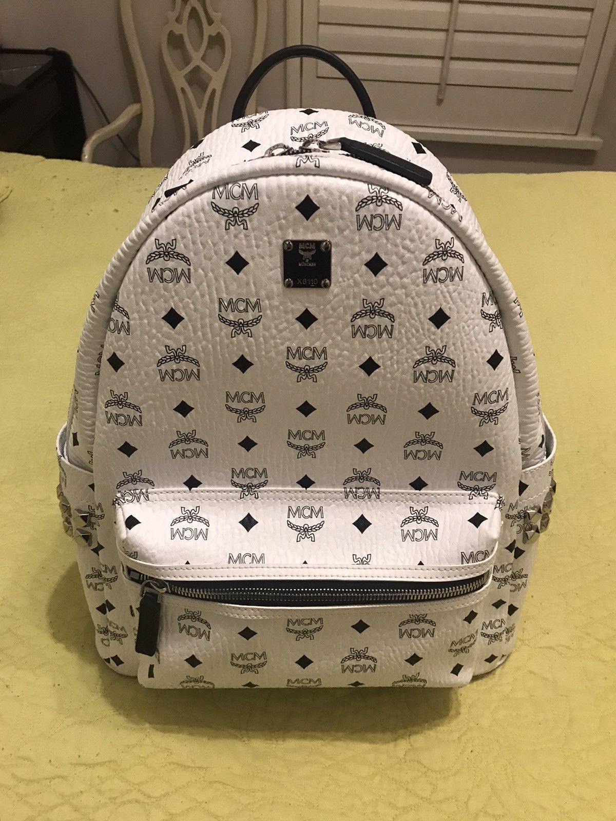 MCM MCM Studded Backpack White and Black Grailed