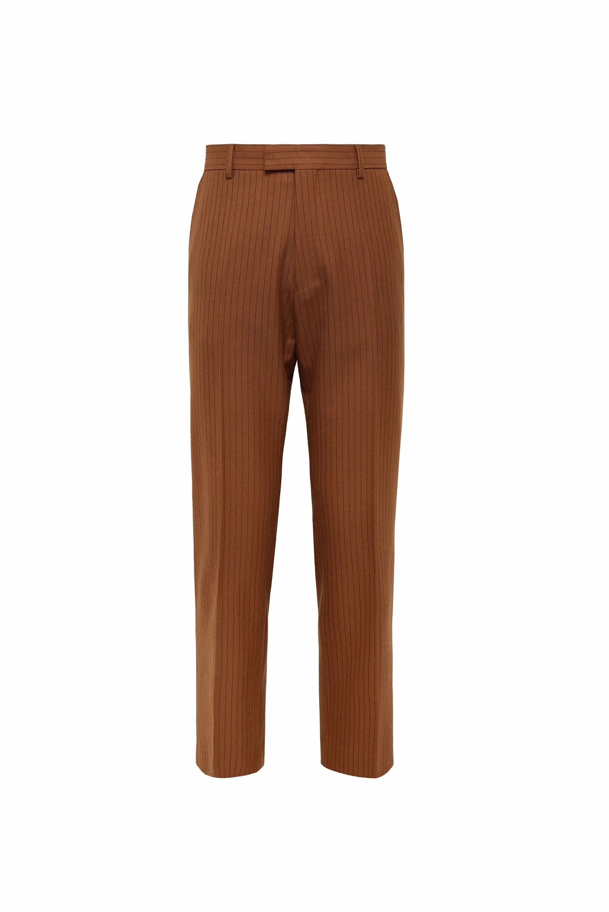 Dries Van Noten Pennel Trousers in Rust Pinstripe Wool Size US 32 / EU 48 - 1 Thumbnail
