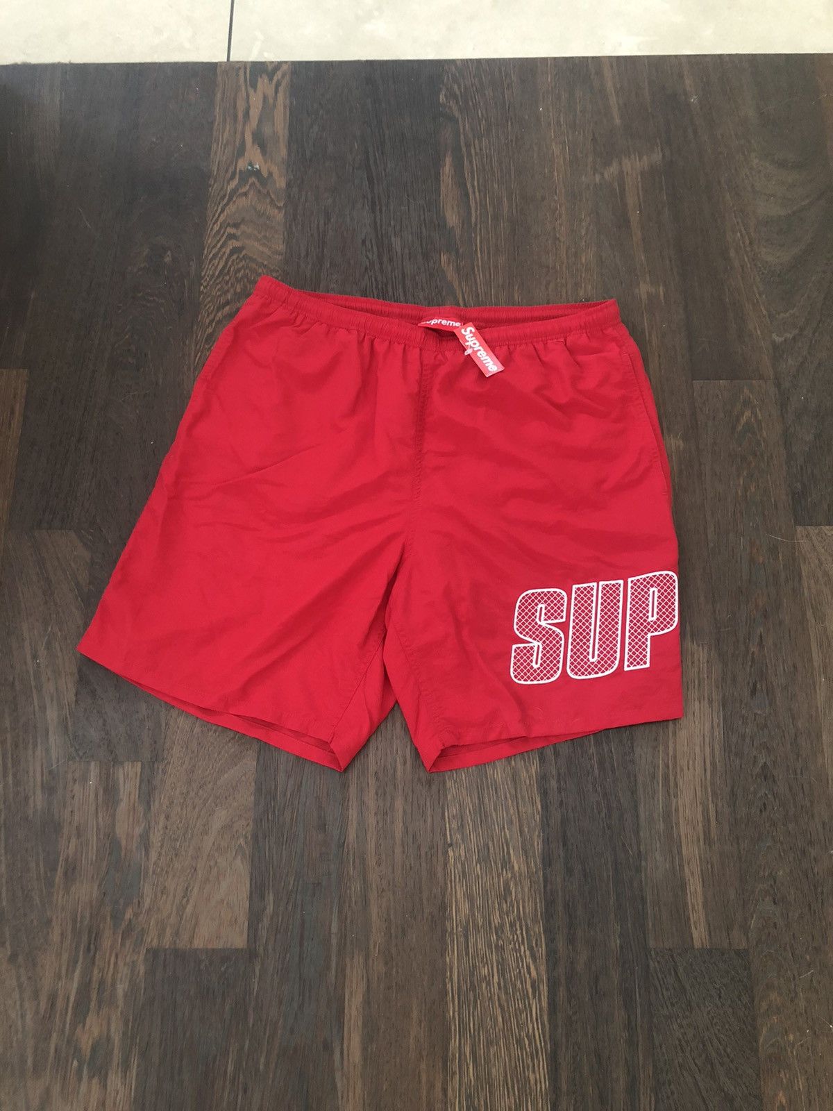 Supreme Supreme Logo Appliqué Water Shorts Red SMALL | Grailed