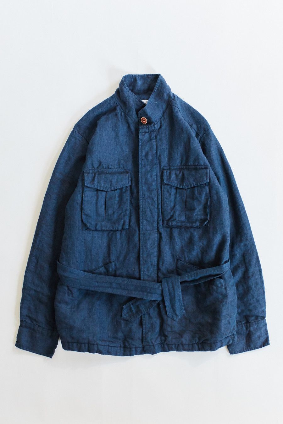 18 East BELTED SAFARI JACKET - NAVY LINEN TWILL XL Size US XL / EU 56 / 4 - 2 Thumbnail