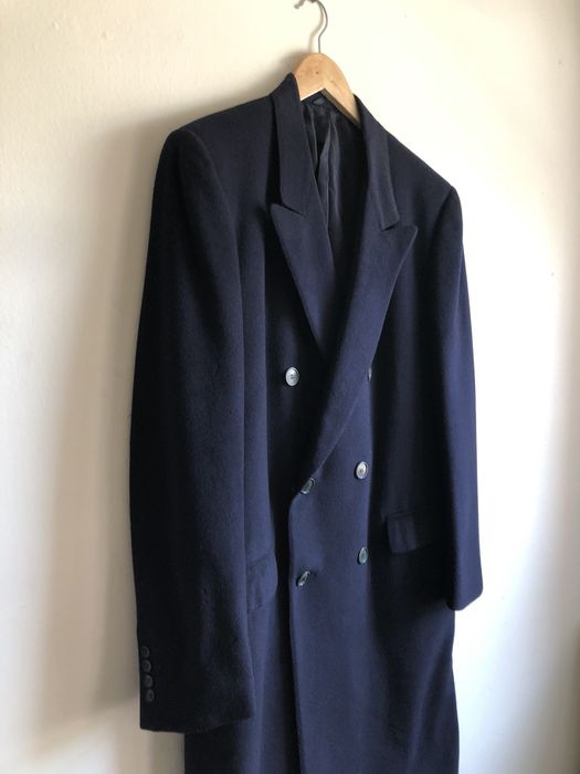 Vintage 100% Cashmere Double Breasted Wool Navy Blue Topcoat | Grailed