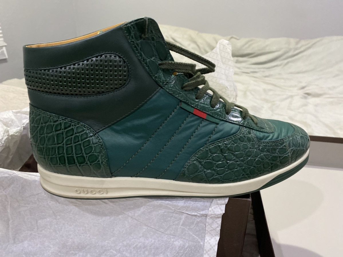 Gucci Green Men's Crocodile Hi-top Sneakers 268677