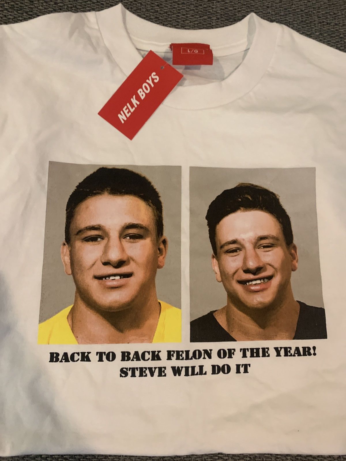 Full Send by Nelk Boys White Stevewilldoit Double Mugshot Tee | Grailed