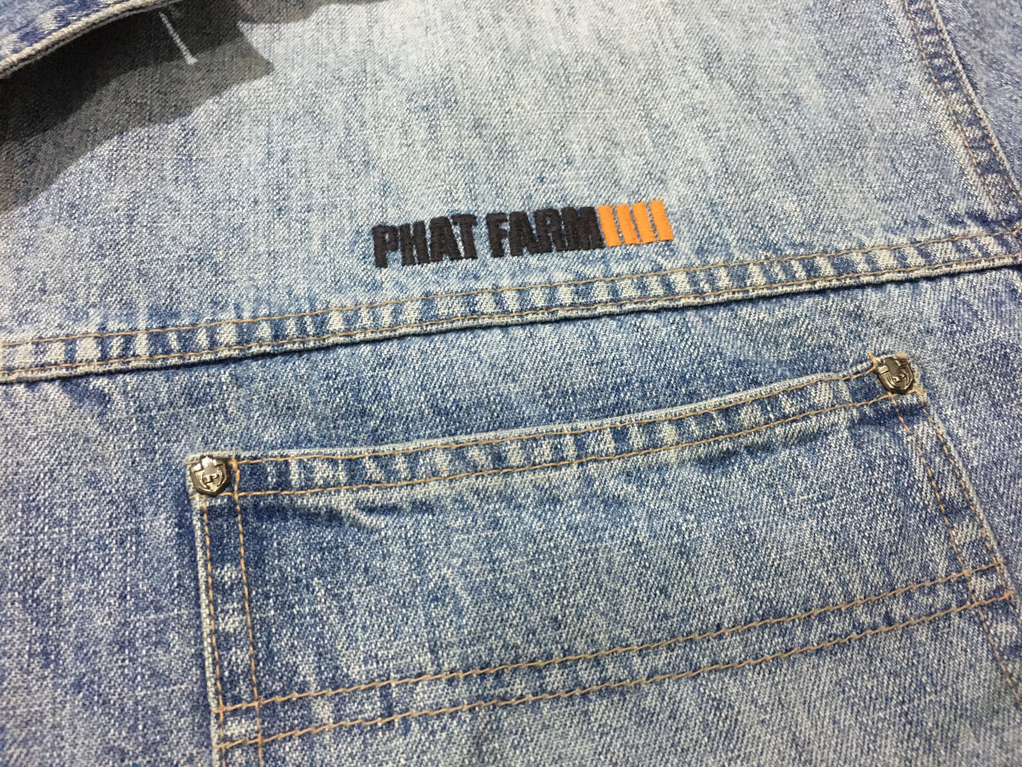 Phat Farm × Rap Tees × Vintage Vintage Phat Farm Graphic Patchwork Denim Jacket Distressed Size US XXL / EU 58 / 5 - 7 Thumbnail
