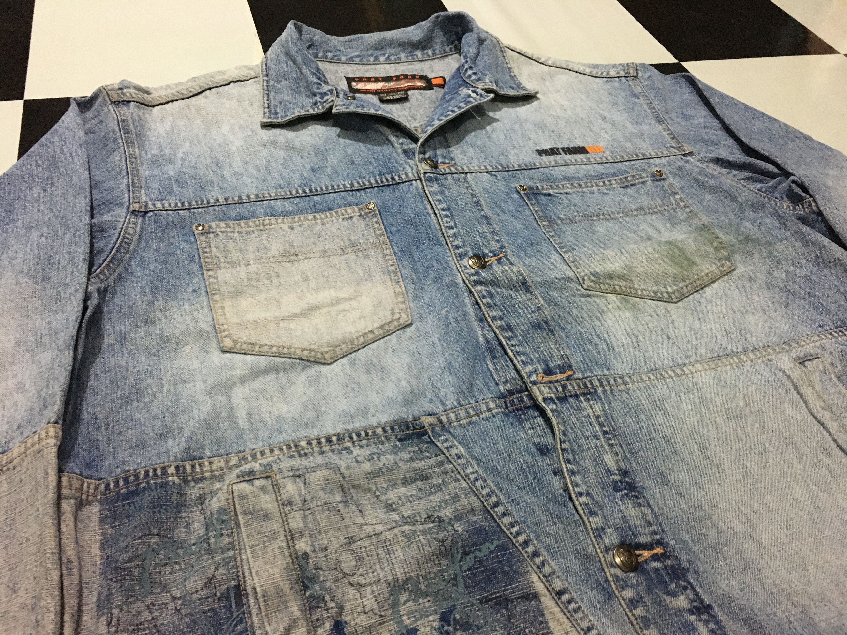 Phat Farm × Rap Tees × Vintage Vintage Phat Farm Graphic Patchwork Denim Jacket Distressed Size US XXL / EU 58 / 5 - 1 Thumbnail