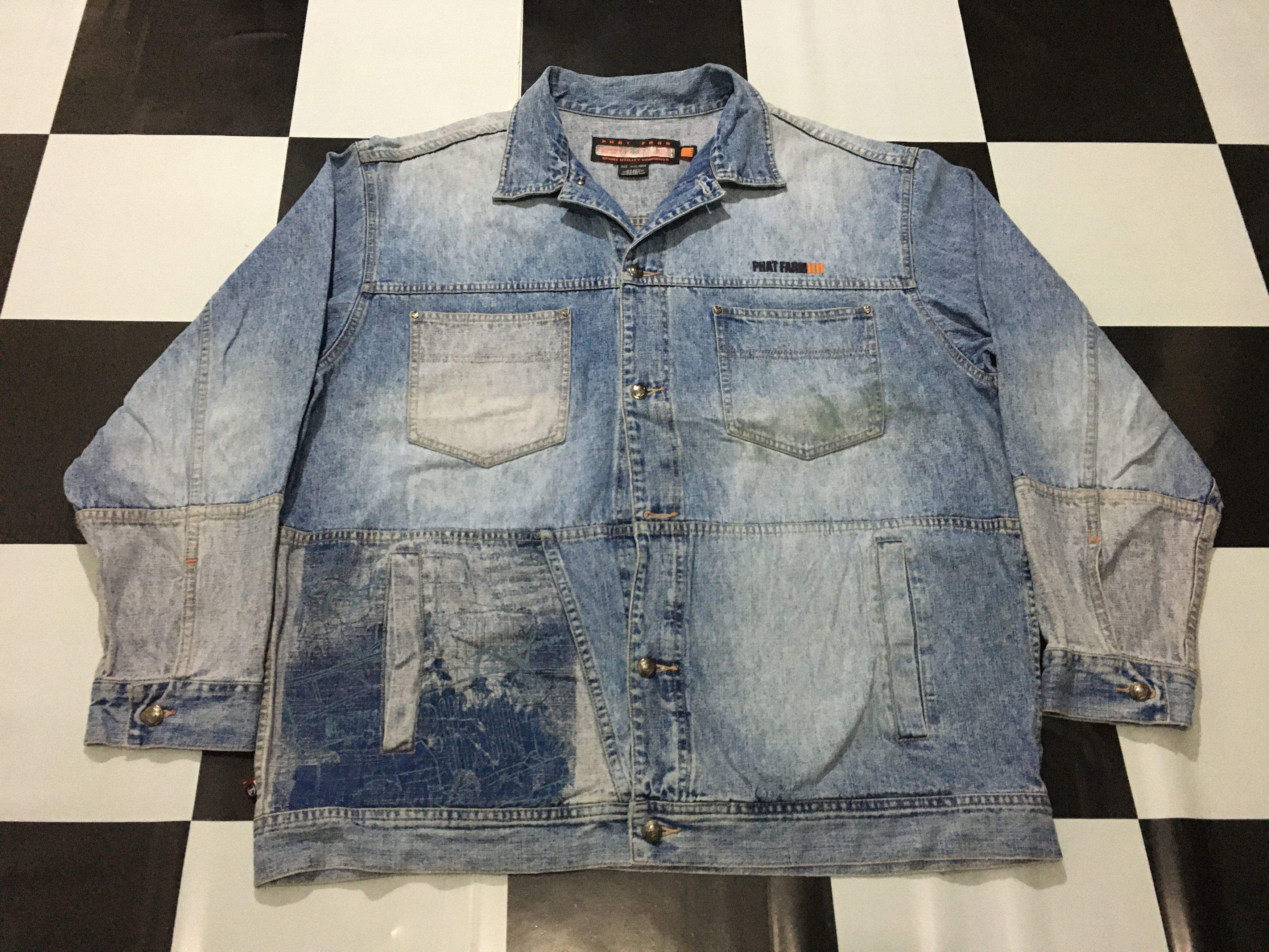 Phat Farm × Rap Tees × Vintage Vintage Phat Farm Graphic Patchwork Denim Jacket Distressed Size US XXL / EU 58 / 5 - 2 Thumbnail
