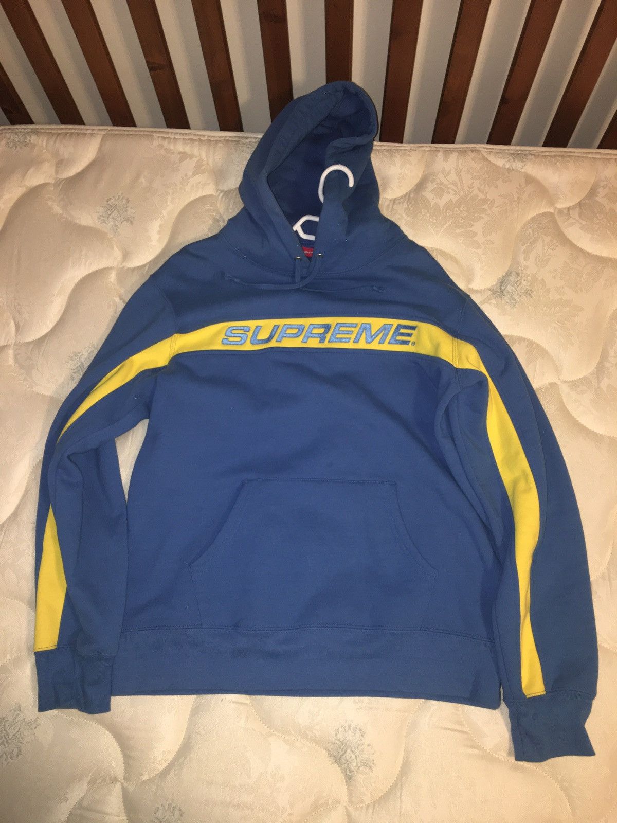 Supreme Supreme ss17 full stripe blue yellow hoodie NEVER WORN Grailed