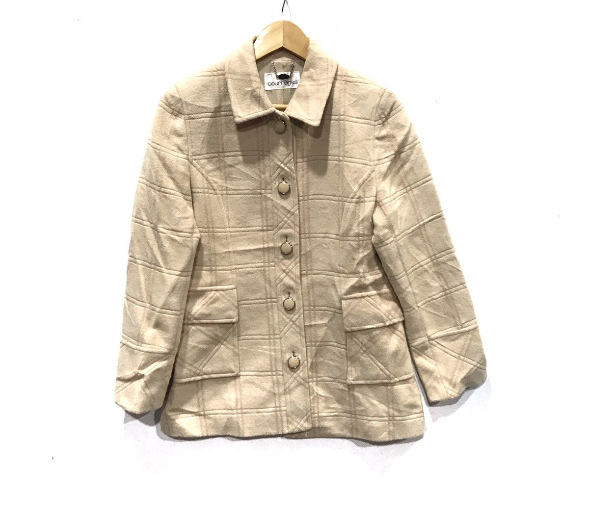 Vintage Courreges luxury wool coat cross stripe design