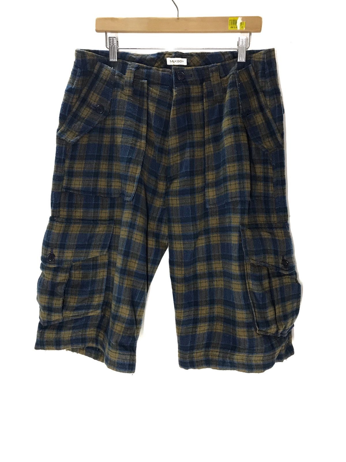 Japanese Brand MILK BOY Checkered Wool Cargo Short Pants Size US 34 / EU 50 - 1 Thumbnail