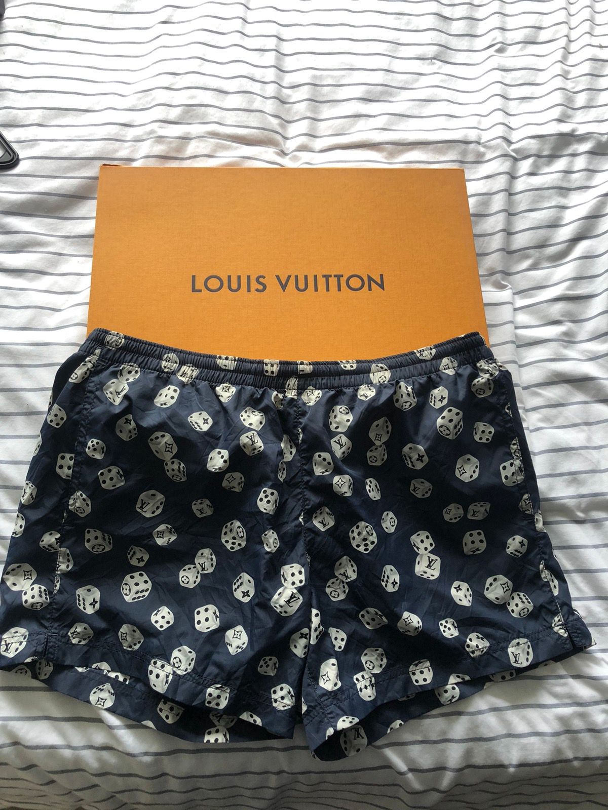 Louis Vuitton Men's Navy Polyamide Dice Tailored Swim Shorts – Luxuria & Co.