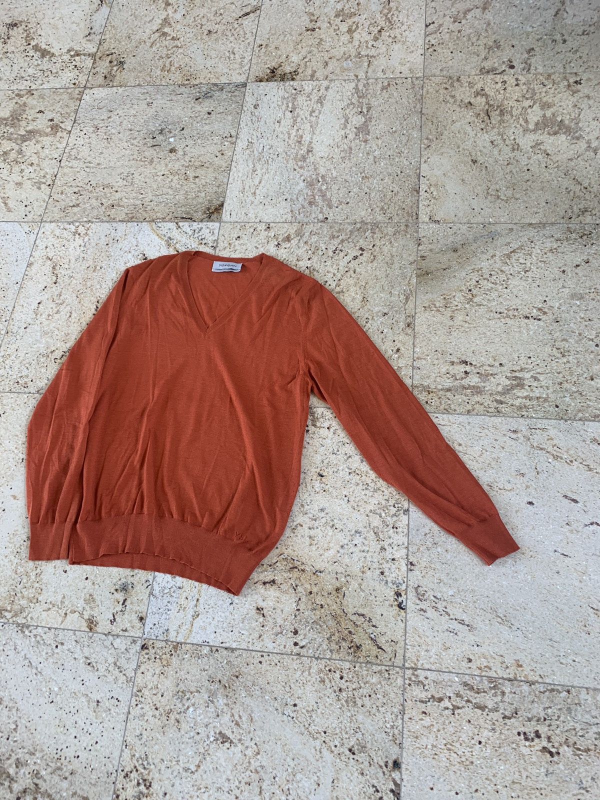 Yves Saint Laurent YSL V Neck Cashmere & Silk Knitwear in Hermes Size US XL / EU 56 / 4 - 4 Thumbnail