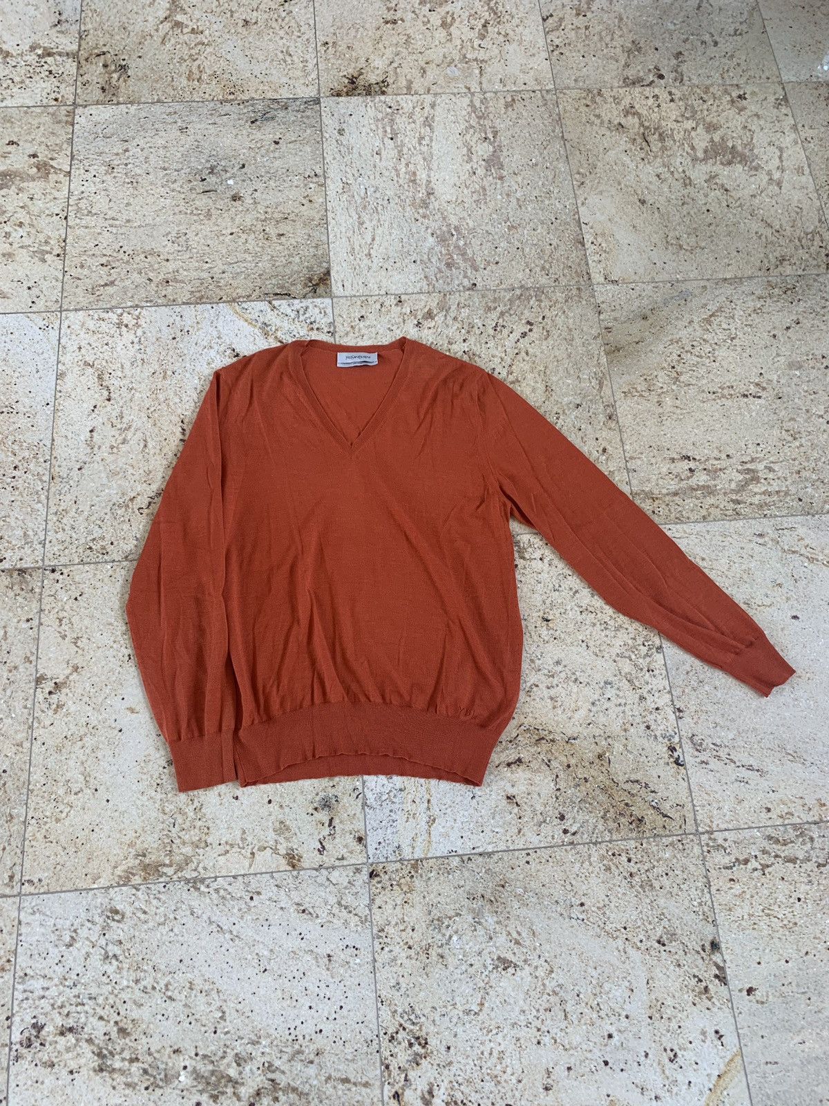Yves Saint Laurent YSL V Neck Cashmere & Silk Knitwear in Hermes Size US XL / EU 56 / 4 - 2 Thumbnail