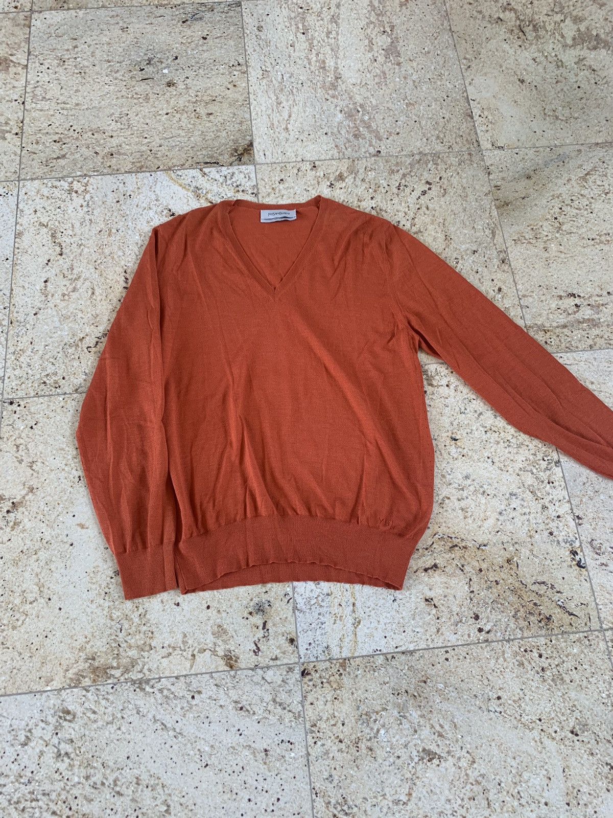 Yves Saint Laurent YSL V Neck Cashmere & Silk Knitwear in Hermes Size US XL / EU 56 / 4 - 1 Thumbnail