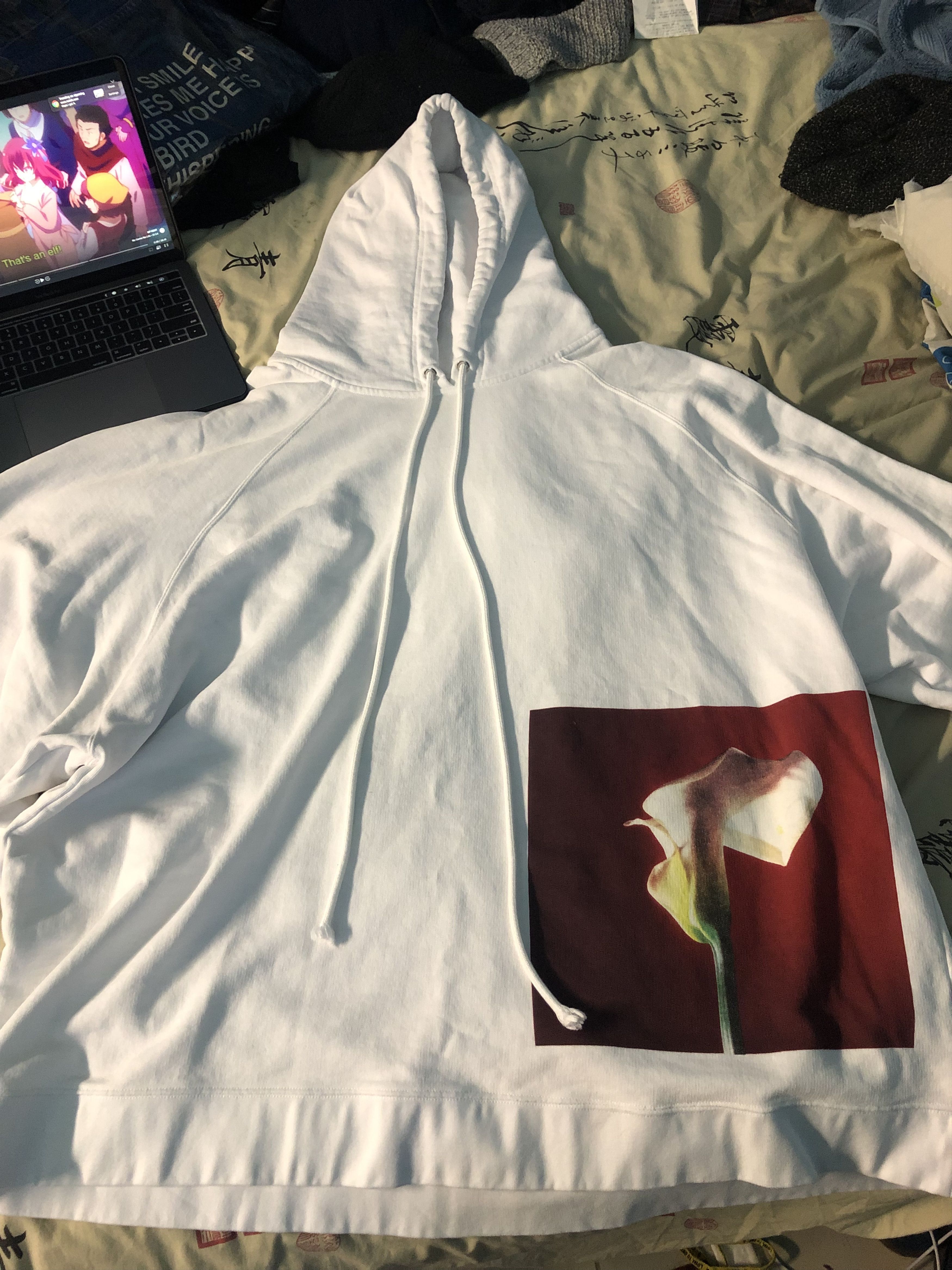 image of Raf Simons Raf Mapplethorpe Calla Lilly Oversized Hoodie in White, Men's (Size Medium)