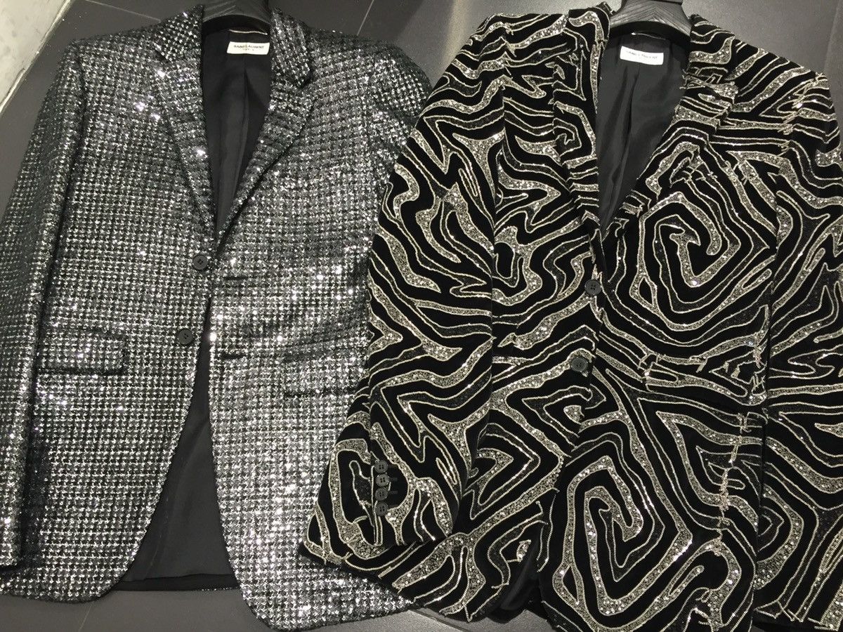 Hedi Slimane × Saint Laurent Paris 15FW Sequins Emboridered Blazer sz46 Size 46R - 8 Thumbnail