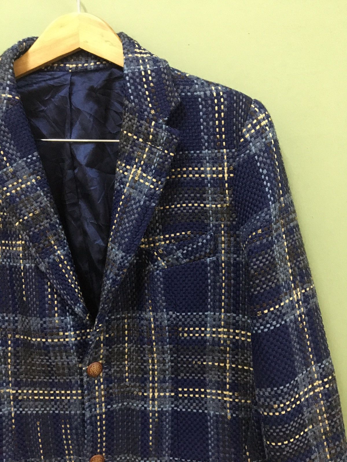 Designer NEILL KATTER - TRIBLEND GARMENT KNIT CHECKER BLAZERS Size 38R - 3 Thumbnail