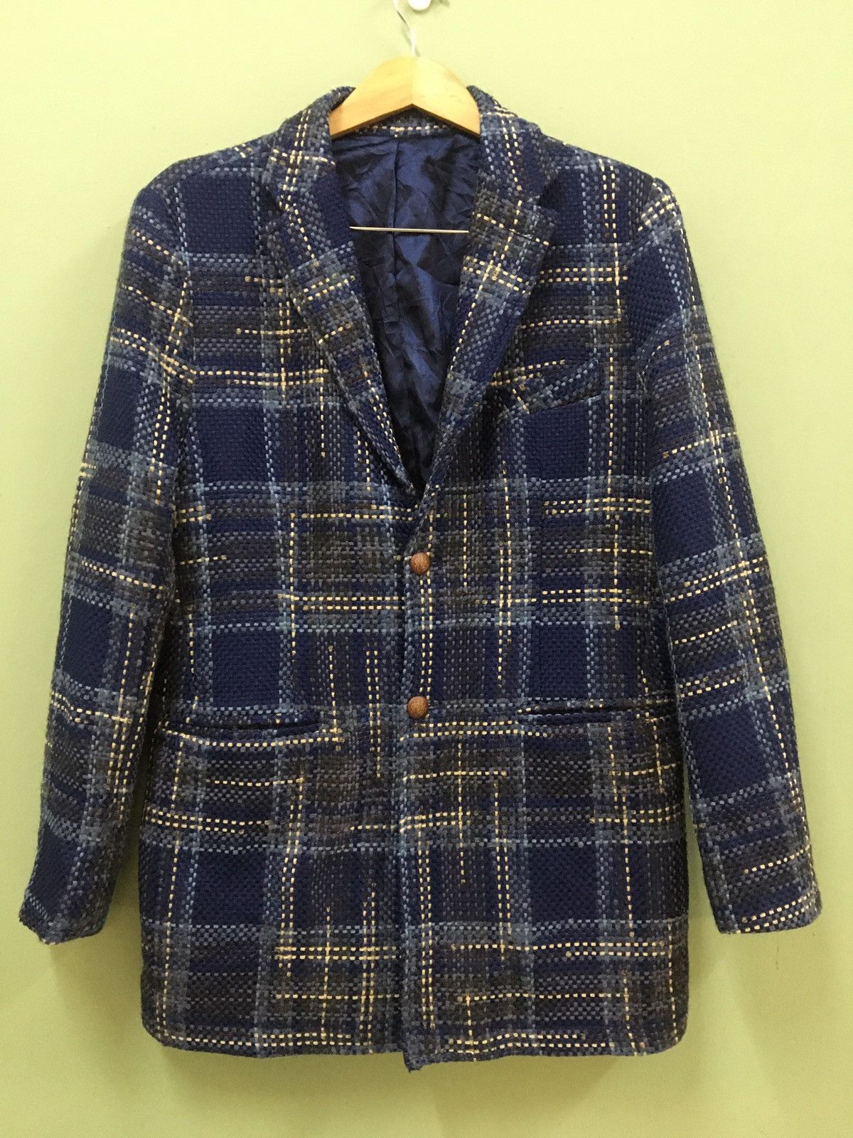 Designer NEILL KATTER - TRIBLEND GARMENT KNIT CHECKER BLAZERS Size 38R - 1 Thumbnail