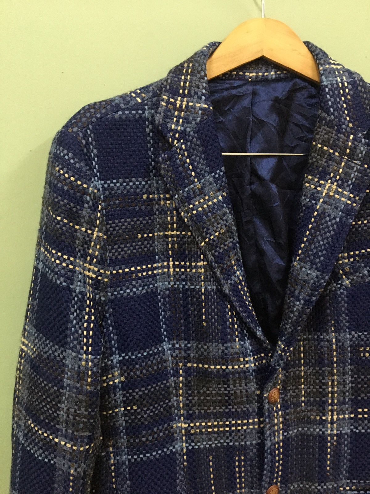 Designer NEILL KATTER - TRIBLEND GARMENT KNIT CHECKER BLAZERS Size 38R - 2 Thumbnail