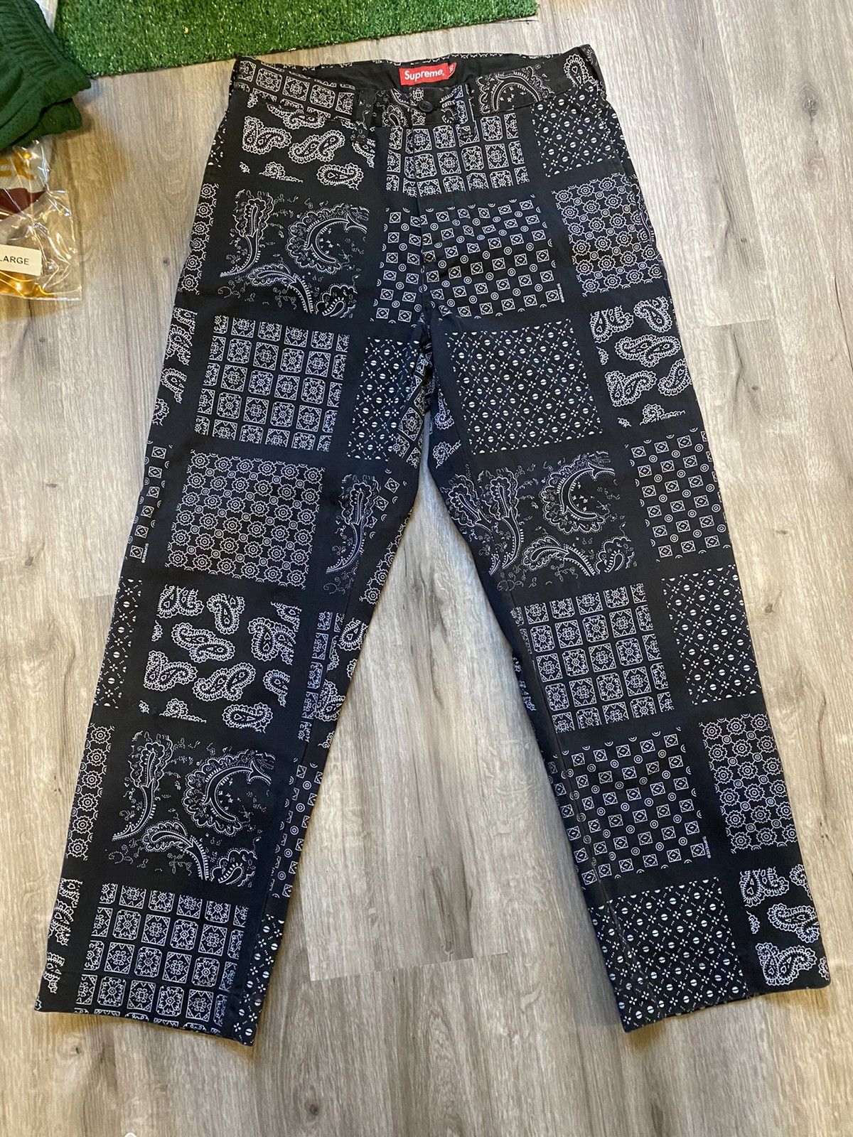 Supreme Paisley grid chino black pants | Grailed