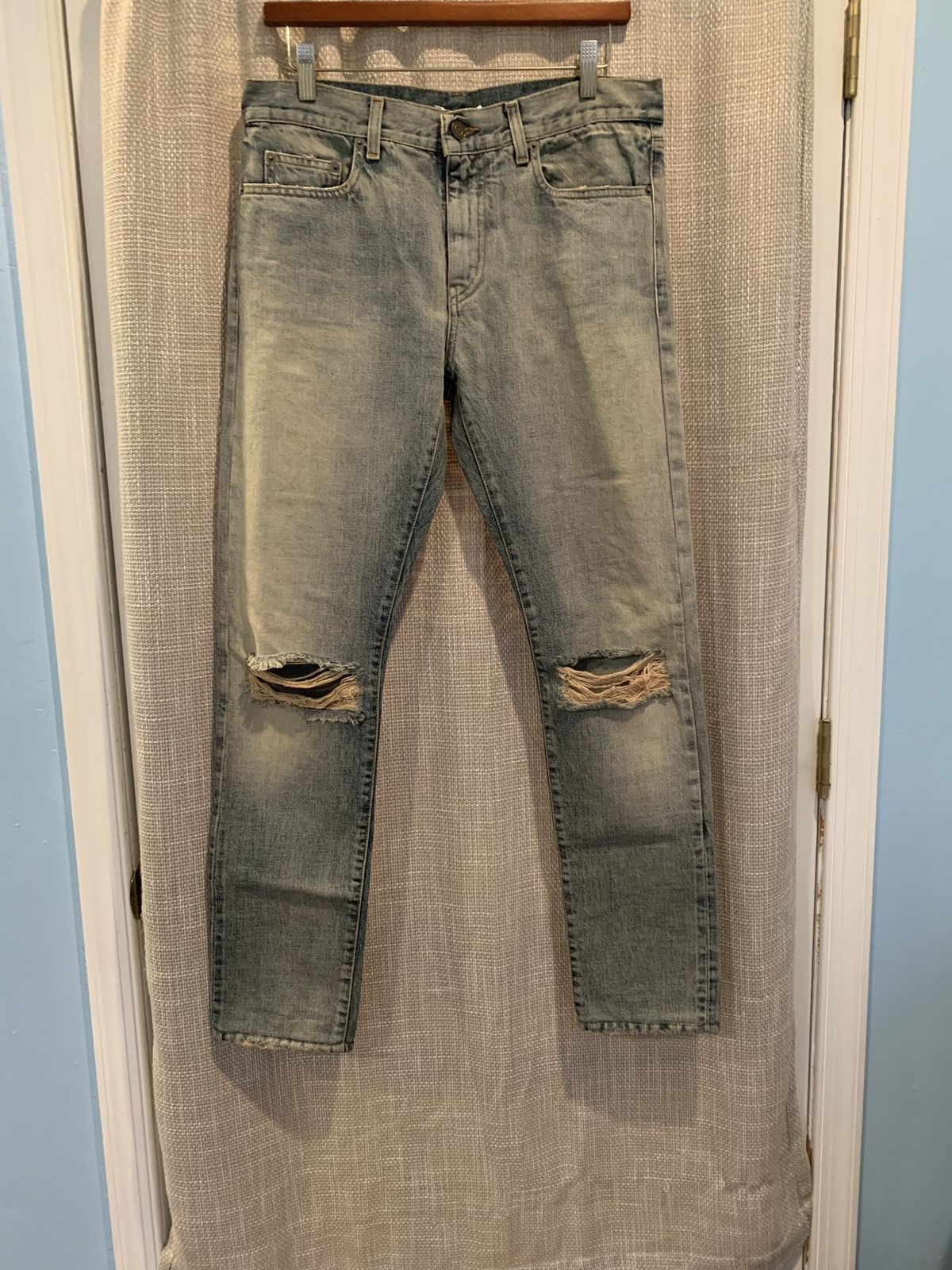 Saint Laurent Paris Rare Hedi Lightwashed Distressed Selvedge Surf Denim G-Eazy Size US 31 - 1 Thumbnail