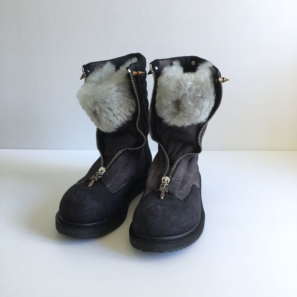 Rick Owens Chrome Hearts x Rick Owens Shearling Mohawk Military Boots ...