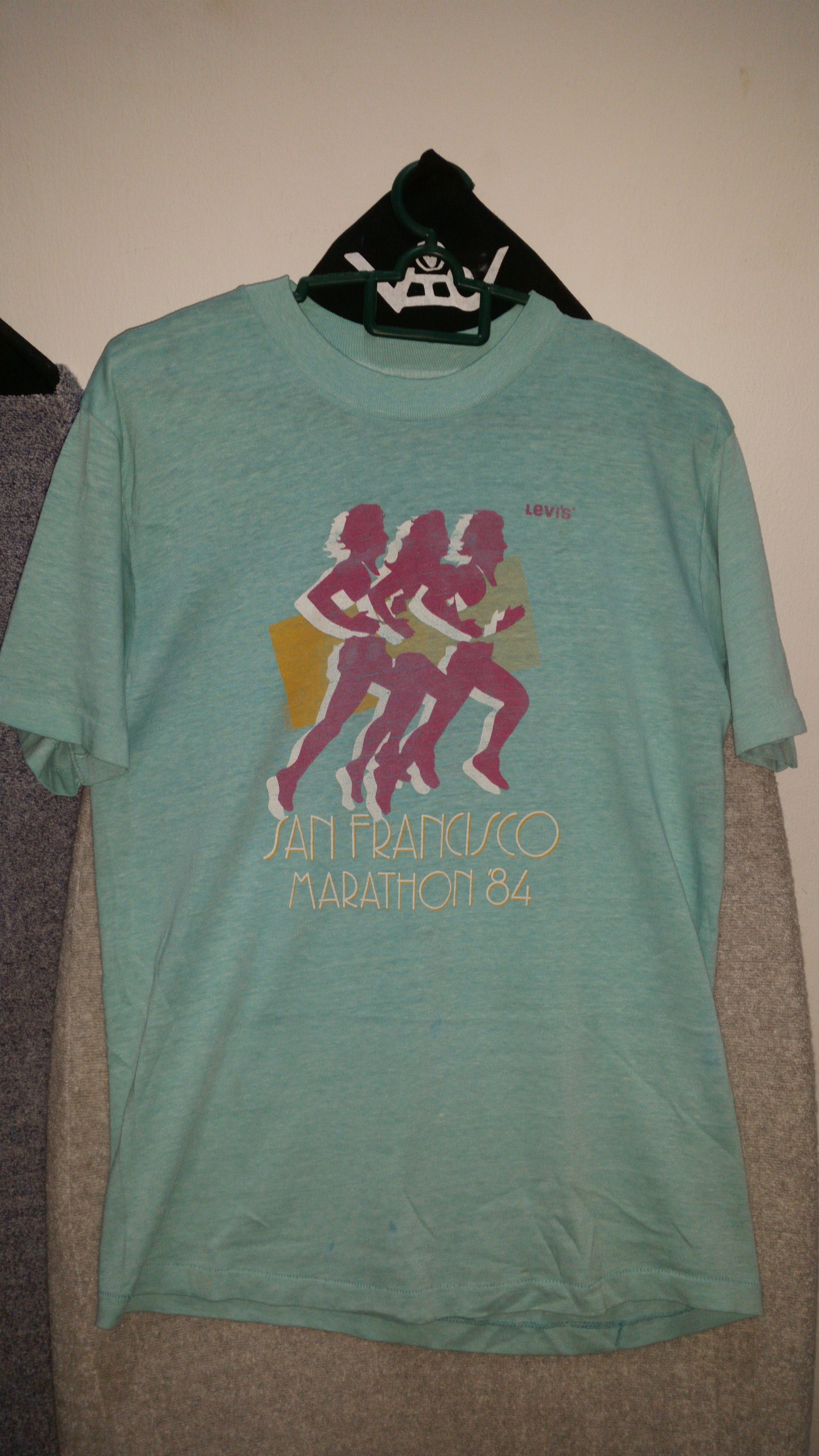 T-shirt Vintage Années 80 - Marathon De San Francisco 1984 - Bleu - Taille XS/S Homme - Coton - Occasion Très Bon État