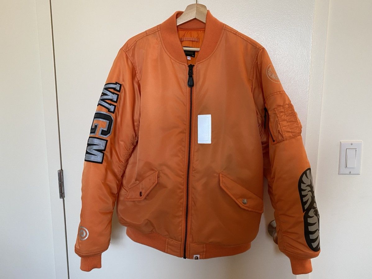 Bape VERY RARE Bape Reflector Shark MA-1 Orange Jacket 19AW Size US L / EU 52-54 / 3 - 1 Thumbnail